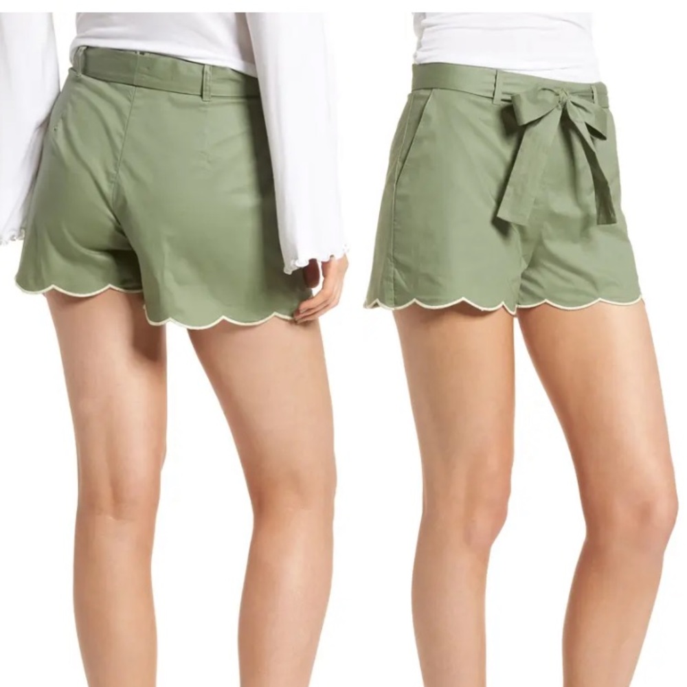 Nordstrom BP Green Tie Waist Scallop Hem Shorts